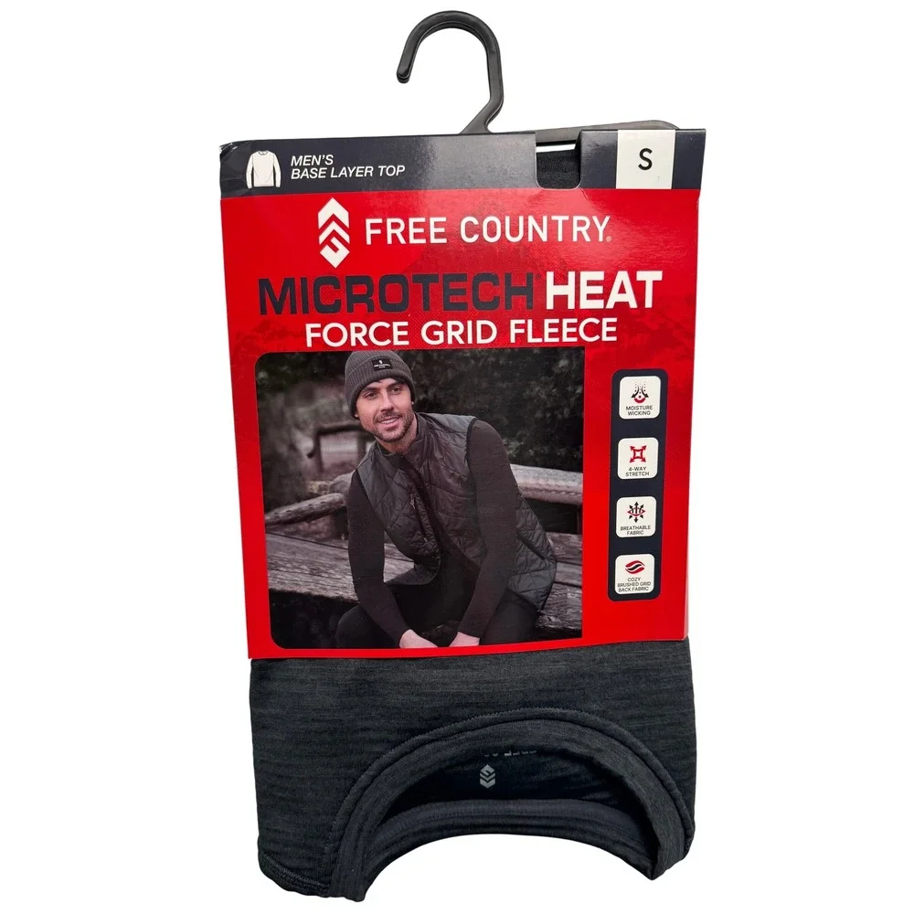 Free Country Mens Microtech Heat Force Grid Fleece Base Layer Top Charcoal S